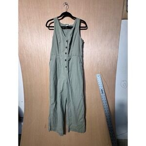 Gap Women Sage Green Button Front Utility Jumpsuit Wide Leg Cropped Size 10